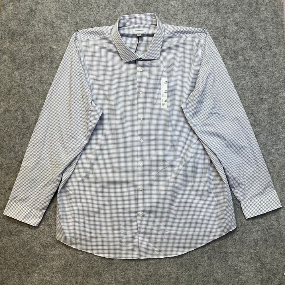 Goodfellow & Co Button Down Shirt Mens 5XB Tall White Navy Grid Check Stretch